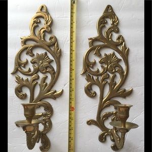 BRASS CANDLE HOLDERS VTG SOLID 15” LONG